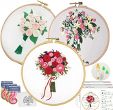 Kit de broderie florale fait main pour débutants, 4 kits de fils à broder, cerceaux à broder et fils à coudre estampés